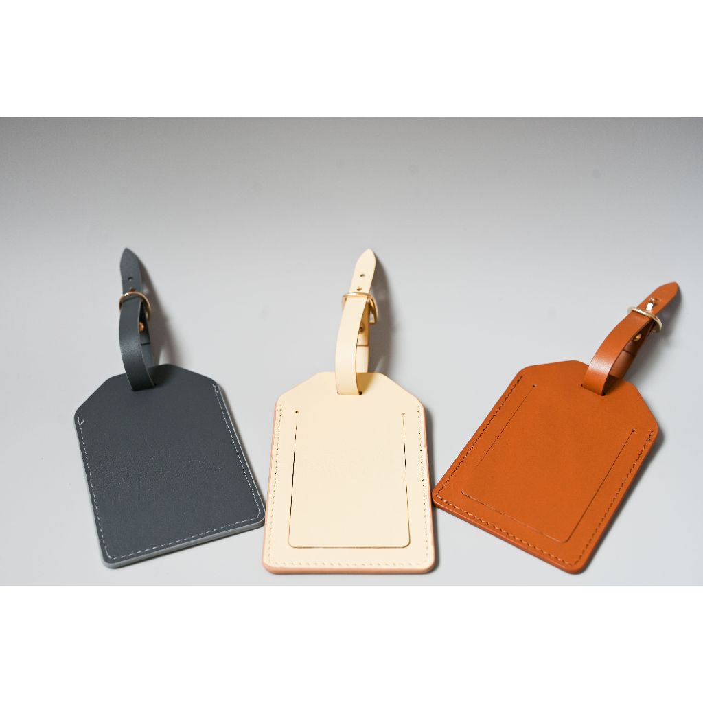 Tag Hành Lý Da Bò Thật 100% – Thẻ Treo Vali Cao Cấp, Name Tag Vali Du Lịch 11x6.5cm – 3 Màu Xám / Be