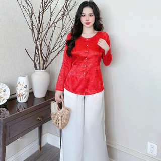 Set bộ bà ba ANH MỸ cổ tròn tay dài lụa gấm SP0338-BÀ BA ANH MỸ