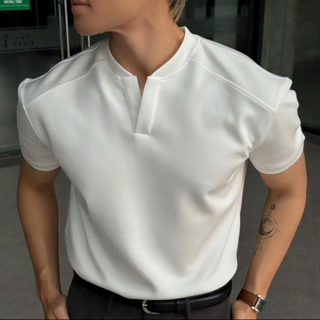 Áo Thun Ngắn Tay Phối Bo,Cổ Tròn Tôn Vai Tôn Dáng. Áo Thun Nam Nữ Unisex Mềm…