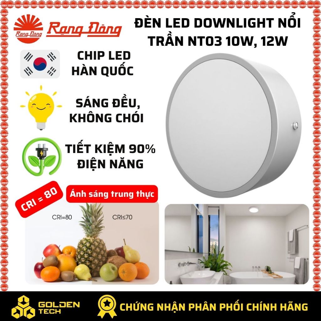 Đèn LED Downlight nổi trần Rạng Đông NT03 120/10W, 120/12W Ánh sáng trắng, Đổi màu