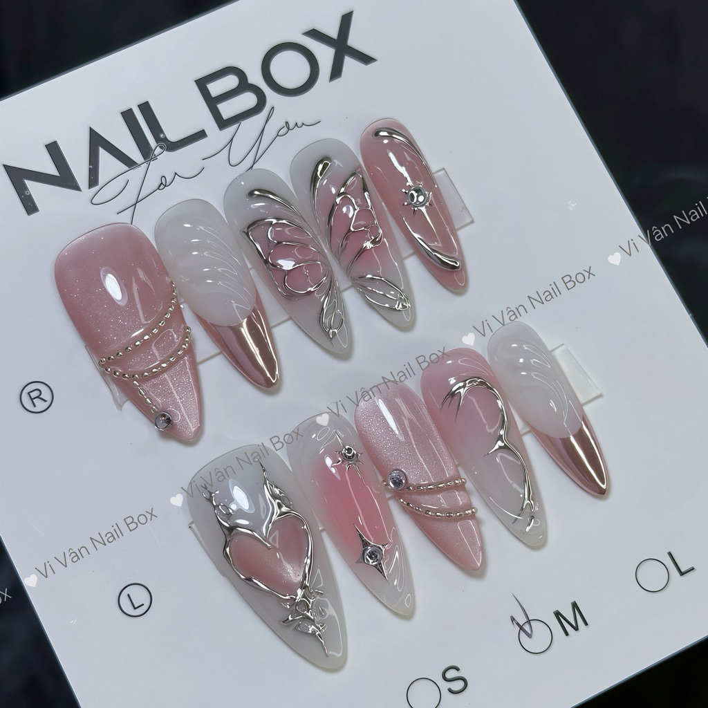 301 Nail box y2k móng nhọn hồng , Móng giả thiết kế Vi vân nail box
