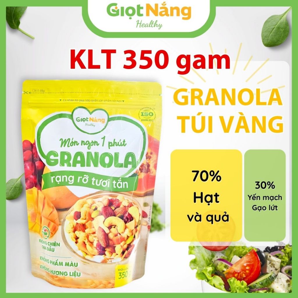 Granola Túi Vàng Mới Nhiều Hạt Ngon Giòn Với Viên Yến Mạch Trái Cây Mới Từ Nông Sản Giọt Nắng
