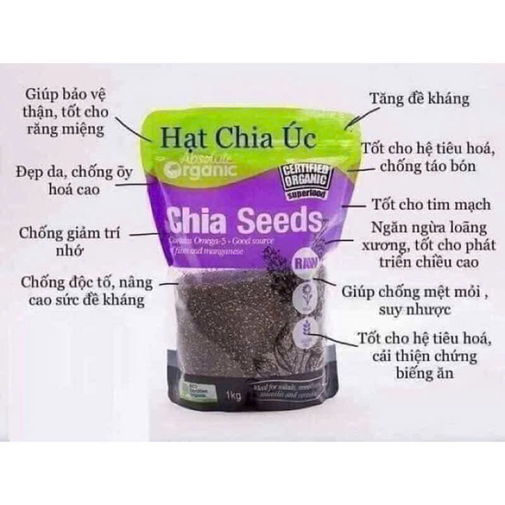 Hạt Chia Tím Organic Dinh Dưỡng Giàu Omega 3 - 1000g