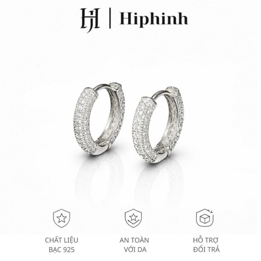 Khuyên tai vòng bấm đính full đá các mặt chất liệu bạc 925 Hiphinh Jewelry HJ4