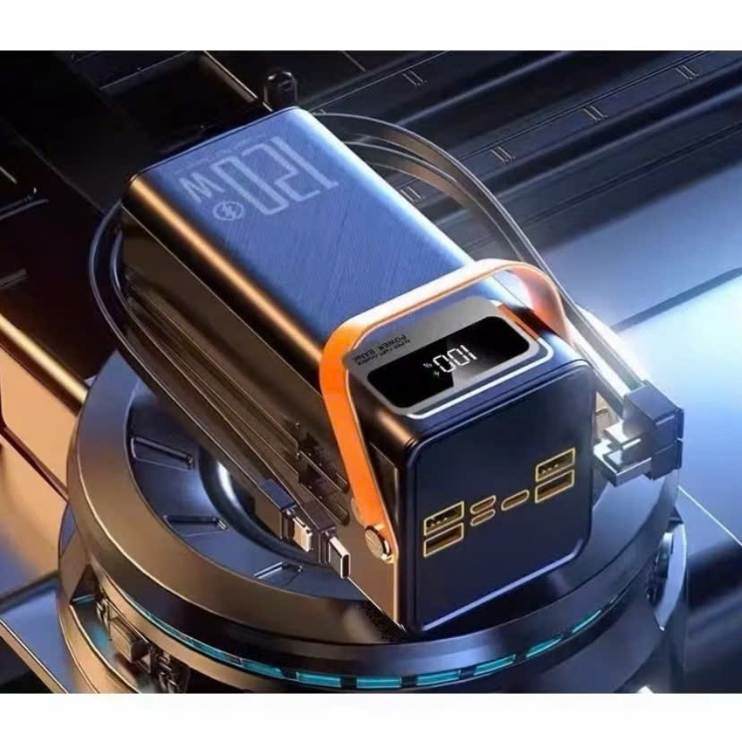 Pin Sạc Dự Phòng Dung Lượng 100000mah Sạc Nhanh 120W, Có Dây Sạc, tích hợp đèn chiếu sáng bảo hành 1