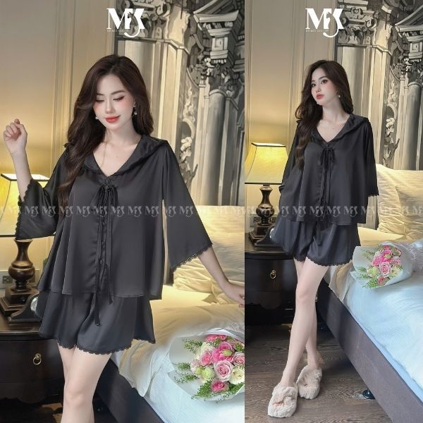 Đồ Ngủ Nữ Tay Loe Đùi MIKY, Đồ Ngủ Bigsize lụa Latin cao cấp mềm mại xinh xắn < 70KG M02 | BigBuy360 - bigbuy360.vn
