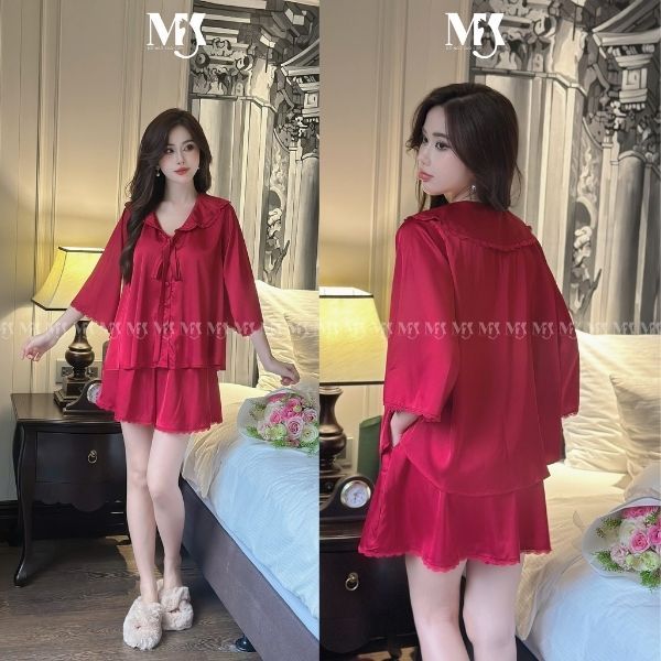 Đồ Ngủ Nữ Tay Loe Đùi MIKY, Đồ Ngủ Bigsize lụa Latin cao cấp mềm mại xinh xắn < 70KG M02 | BigBuy360 - bigbuy360.vn