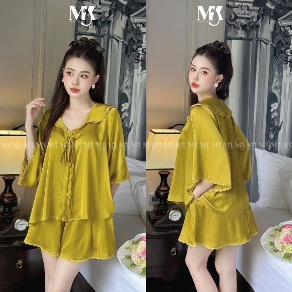Đồ Ngủ Nữ Tay Loe Đùi MIKY, Đồ Ngủ Bigsize lụa Latin cao cấp mềm mại xinh xắn < 70KG M02 | BigBuy360 - bigbuy360.vn