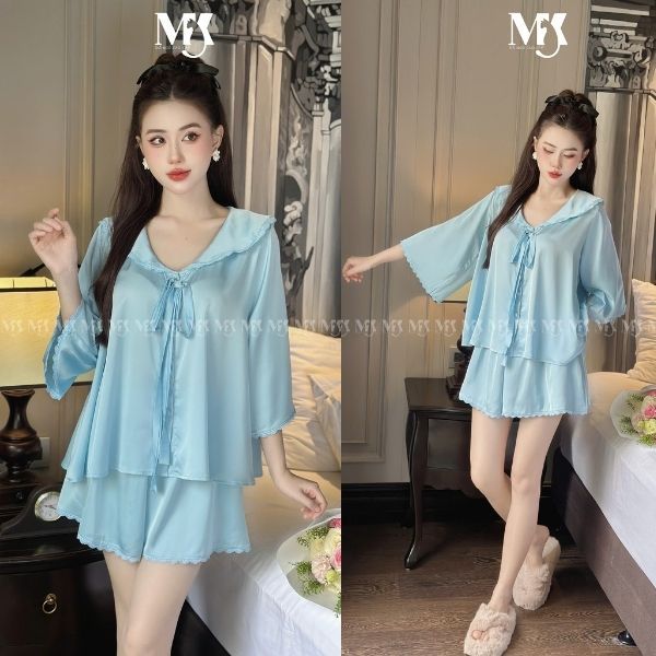Đồ Ngủ Nữ Tay Loe Đùi MIKY, Đồ Ngủ Bigsize lụa Latin cao cấp mềm mại xinh xắn < 70KG M02 | BigBuy360 - bigbuy360.vn