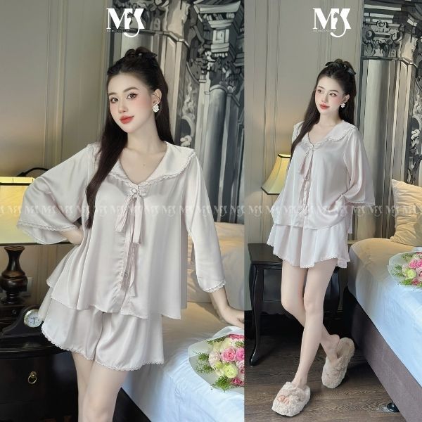 Đồ Ngủ Nữ Tay Loe Đùi MIKY, Đồ Ngủ Bigsize lụa Latin cao cấp mềm mại xinh xắn < 70KG M02 | BigBuy360 - bigbuy360.vn