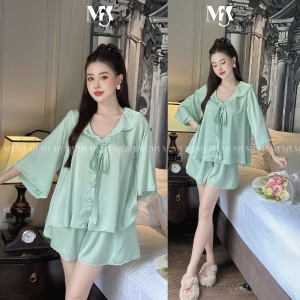 Đồ Ngủ Nữ Tay Loe Đùi MIKY, Đồ Ngủ Bigsize lụa Latin cao cấp mềm mại xinh xắn < 70KG M02 | BigBuy360 - bigbuy360.vn