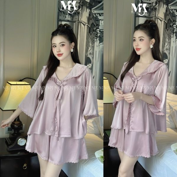 Đồ Ngủ Nữ Tay Loe Đùi MIKY, Đồ Ngủ Bigsize lụa Latin cao cấp mềm mại xinh xắn < 70KG M02 | BigBuy360 - bigbuy360.vn