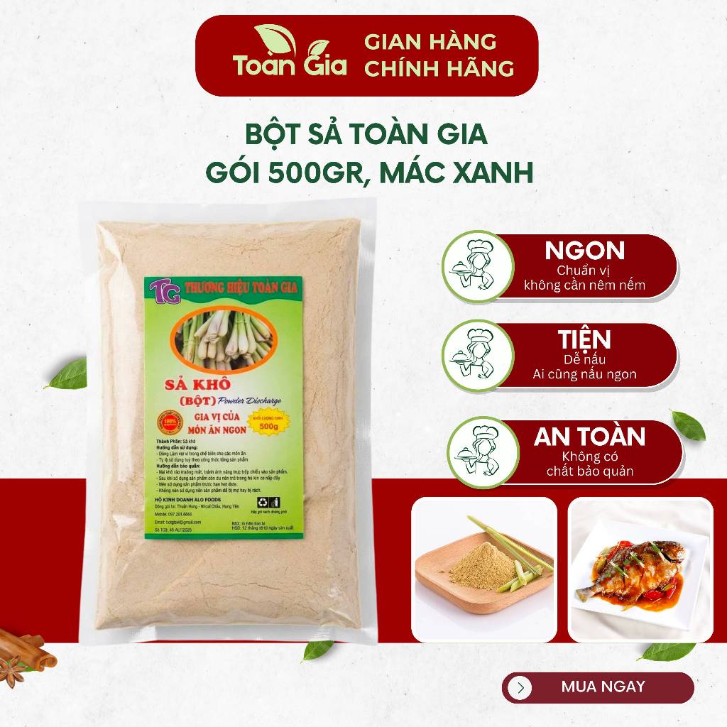 Bột sả Toàn Gia gói 500g, nguyên chất, không pha trộn, gia vị nấu ăn tại nhà, tẩm ướp thịt cá