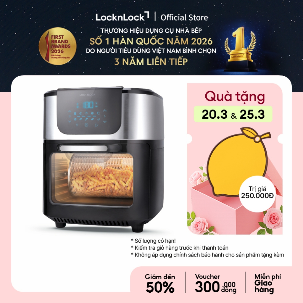 Lò nướng chân không điện tử Lock&Lock All-in-one Air Fryer Oven 10L Màu đen - EJF291BLK
