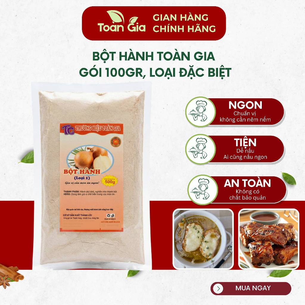 Bột hành Toàn Gia gói 100g, gia vị tự nhiên chế biến món ăn, ướp thực phẩm