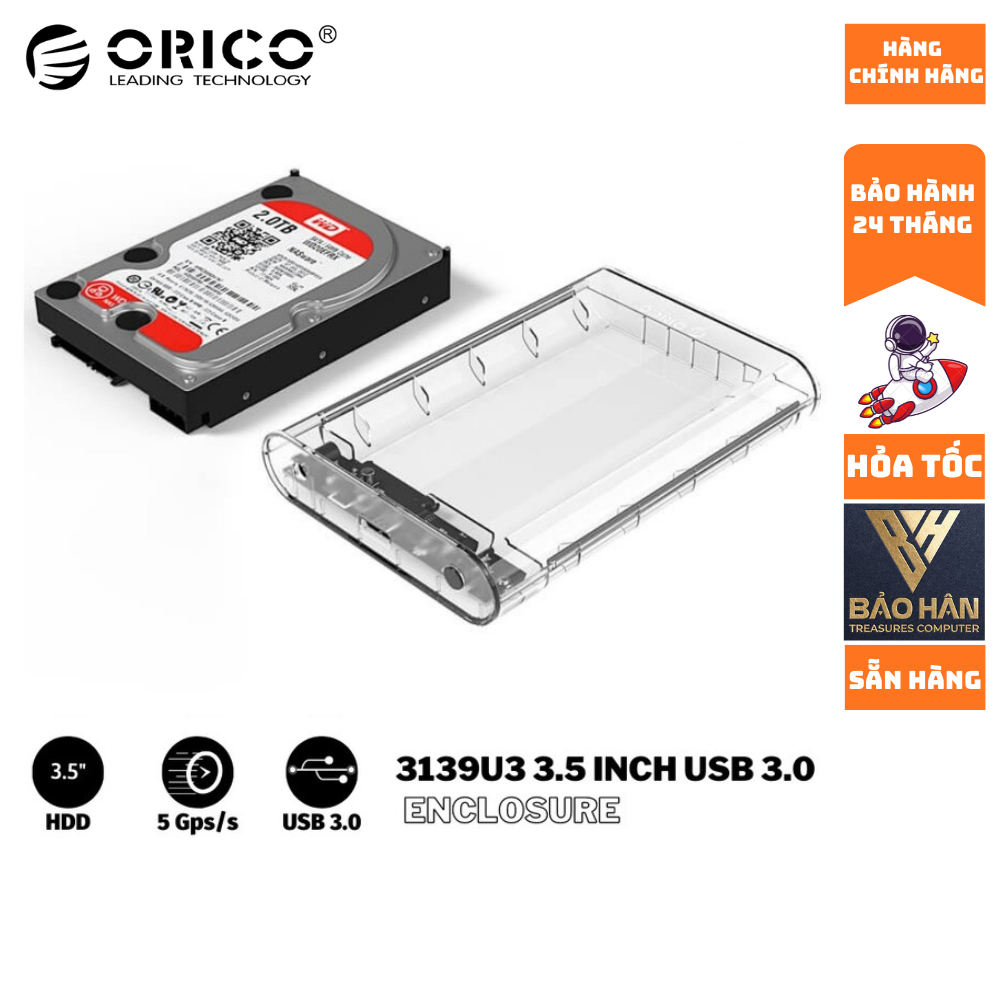 Hộp Ổ Cứng SSD/ HDD Box ORICO ( 2139U3- 2.5") ( 3139U3 -3.5") USB 3.0 Hỗ Trợ Tới 8TB - Hàng Chính Hã
