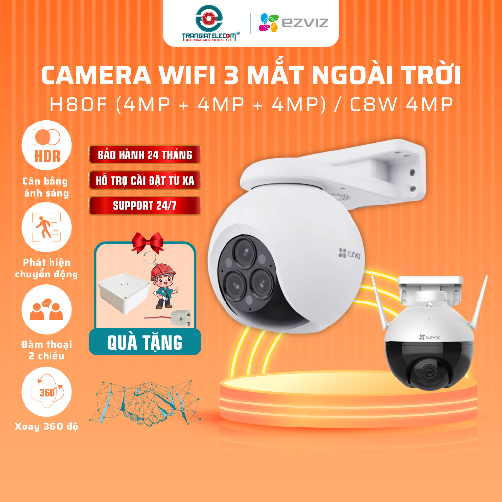 Camera IP wifi Ezviz H80F 3 mắt Zoom 12X siêu rõ | C8W Xoay 360, Chống nước - TRANGIATELECOM