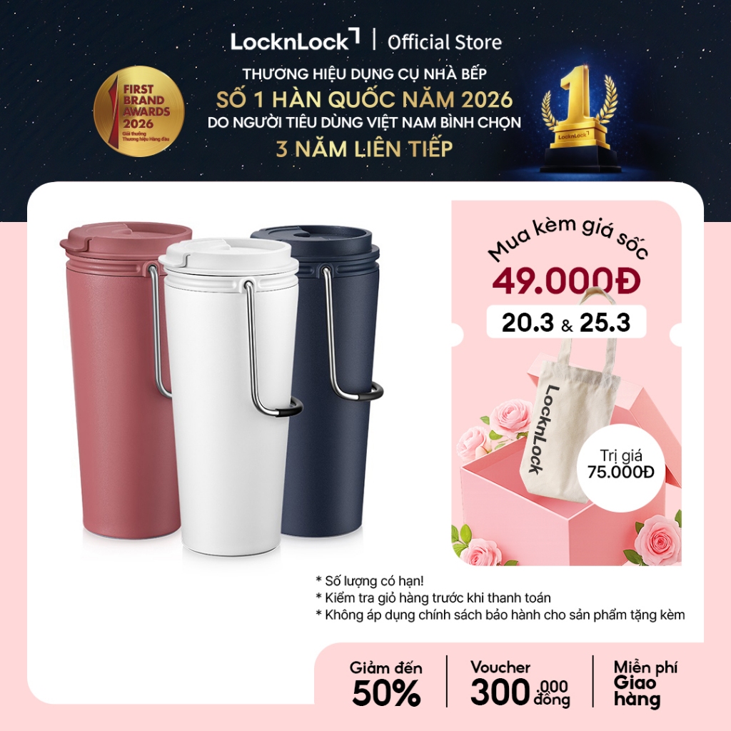 Bình giữ nhiệt Lock&Lock Bucket Tumbler 540ml LHC4269 (3 màu) thép không gỉ, quai gập