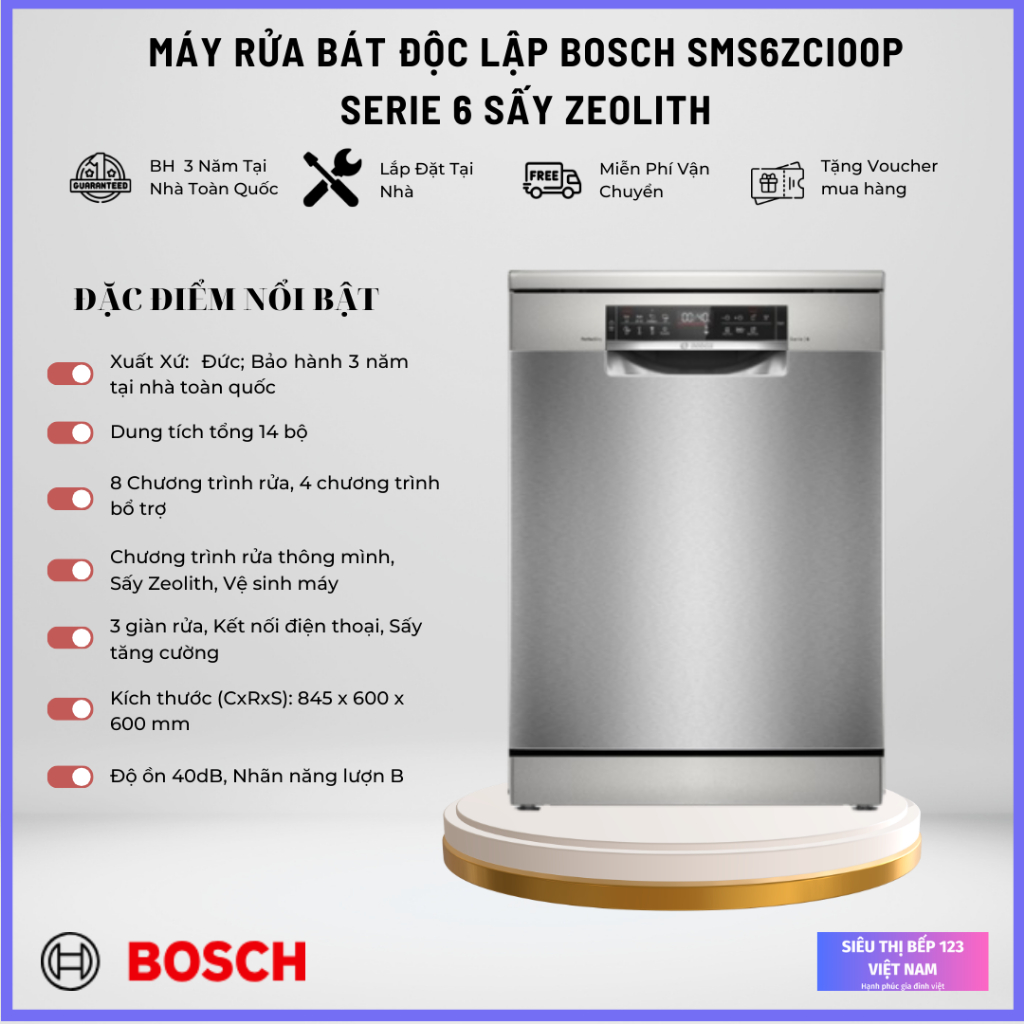 [Hot Deal] Máy Rửa Bát Bosch SMS6ZCI00P/SMS6ZCI16E/SMS6ZCI49E/SMS6ZCI08E/SMS6ECI93E: Made In Germany