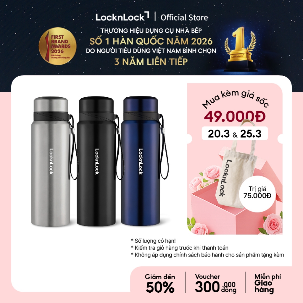 Bình Giữ Nhiệt Thép Không Gỉ có dây treo Lock&Lock Vacuum Bottle (800ml) LHC6180