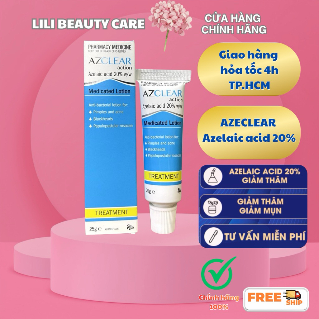 Azclear 20% Azelaic Acid 25gram | Kem dưỡng giảm mụn mờ thâm làm đều màu da