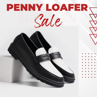 Giày Penny Loafer Black White da nguyên tấm cao cấp, Giày  Loafer nam tăng chiều cao 4cm