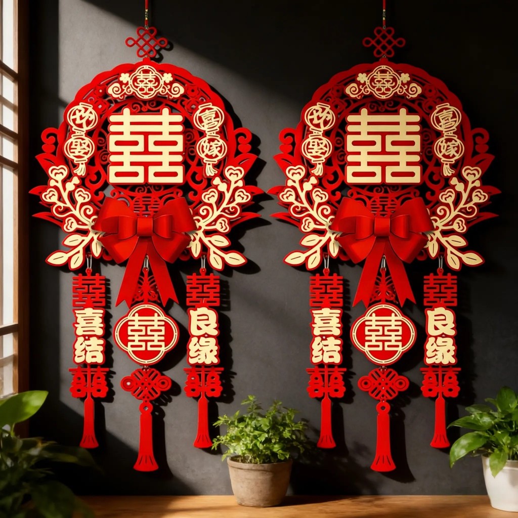 Đôi Nàng 2 cai trang tri dam cuoi trong nia do chu hy tang moc bo trang tri hoan chinh qua tang