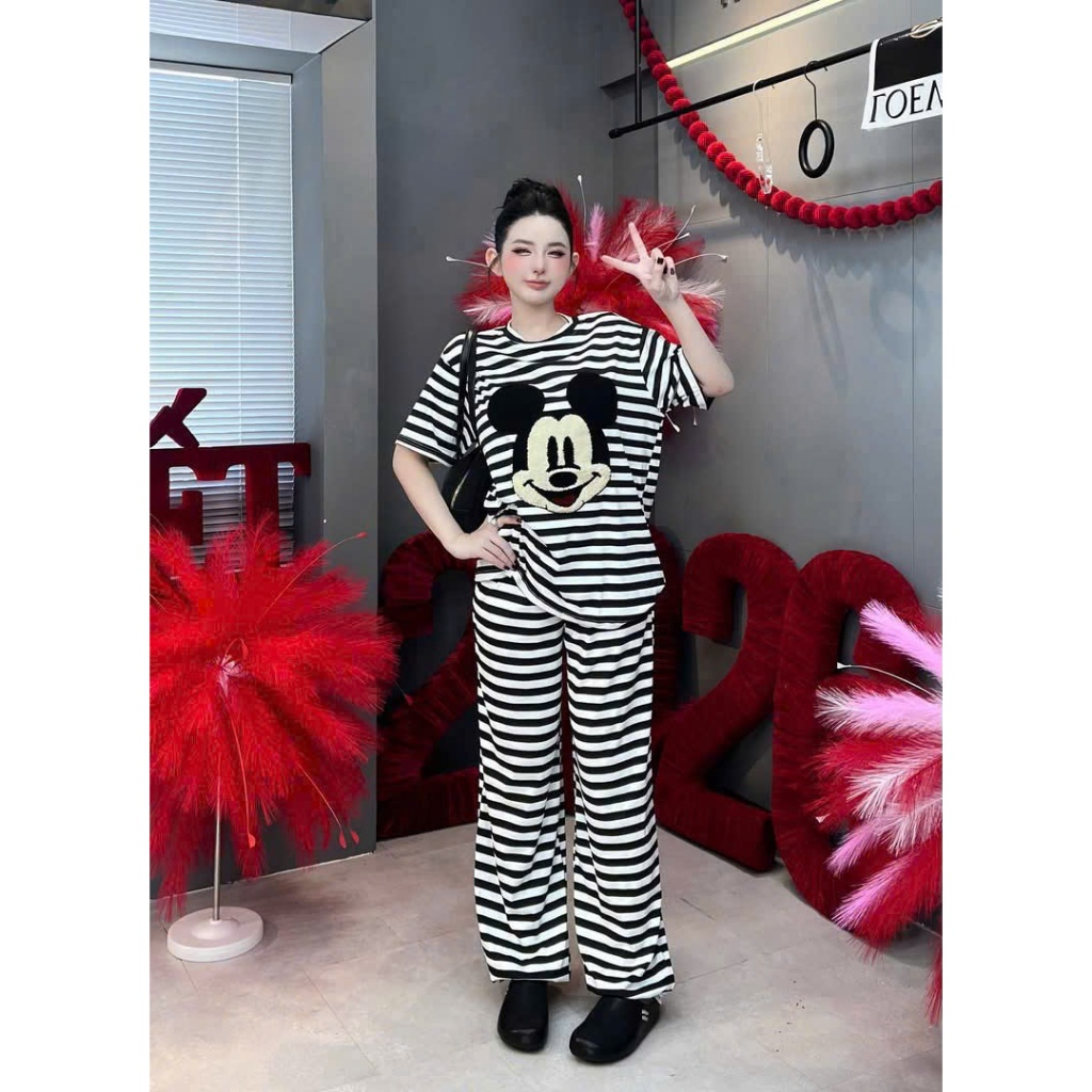 set đồ nữ sang chảnh,đồ bộ nữ đồ mặc nhà MẪU MỚI RA MẮT bộ mikey kẻ quần siêu xinh zh96
