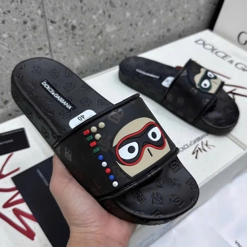 Dép Nam DG Quai Ngang, Dép Nam Boy Phố Đế Cao Su Đúc quai da in hình hoạt hoạ siêu chất