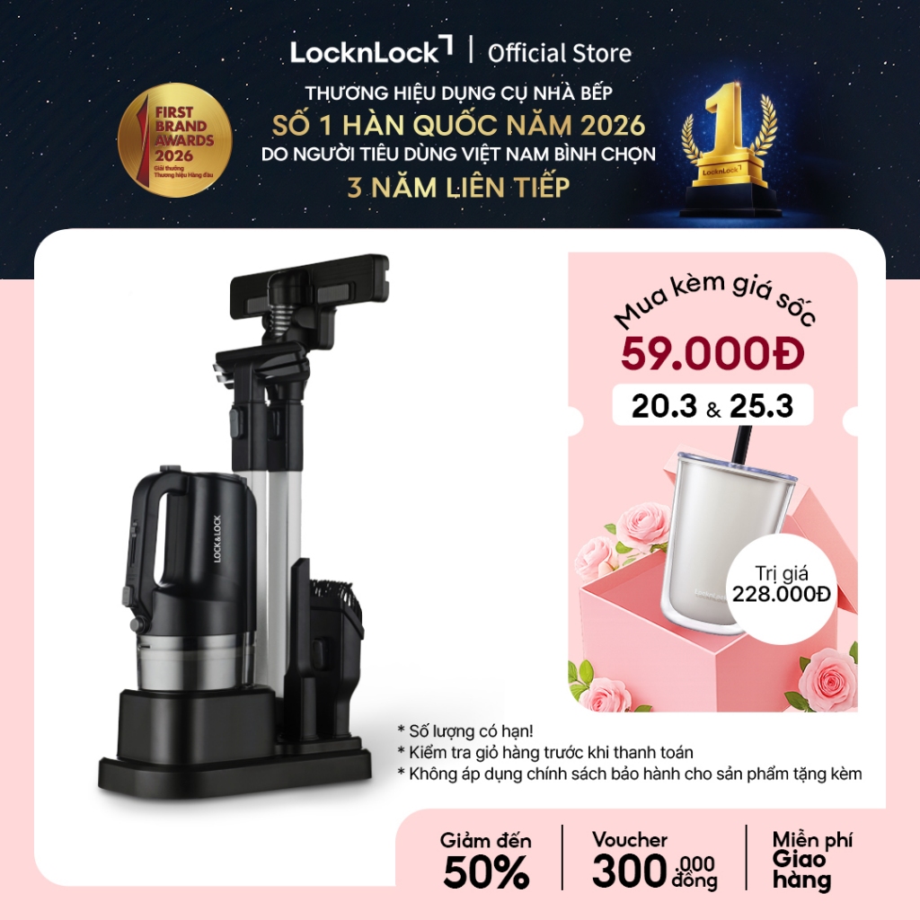 Máy Hút Bụi Lock&Lock 0.4L, 400W, 220V, 50Hz - Màu Đen Env336Blk (Có Dây)