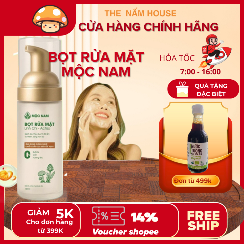 Bọt rửa mặt Mộc Nam chiết xuất Linh Chi Actiso làm sạch sâu không gây khô da 150ml