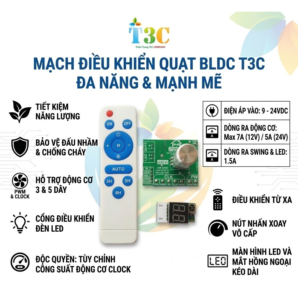 Mạch Quạt Động Cơ BLDC Không Chổi Than PWM CLK 12 - 24V - Điều Khiển Mới (Có Tăng / Giảm Số))