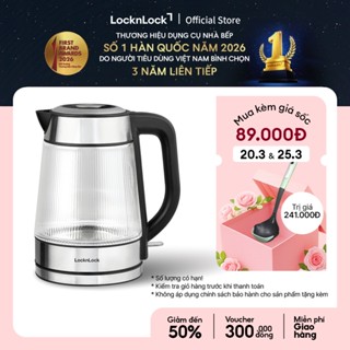 Ấm đun siêu tốc bằng thủy tinh LocknLock Glass Electric Kettle 1.8L có đèn led và lưới lọc EJK256BLK