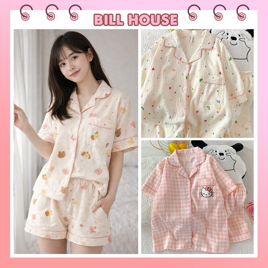 Đồ ngủ nữ pijama ngắn tay hoạ tiết dễ thương đồ bộ mặc nhà Bộ đồ ngủ Học sinh thiếu nữ pyjama PJMCOC02