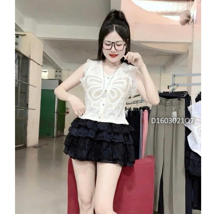 Áo kiểu ren sát nách họa tiết TOMBI SHOP