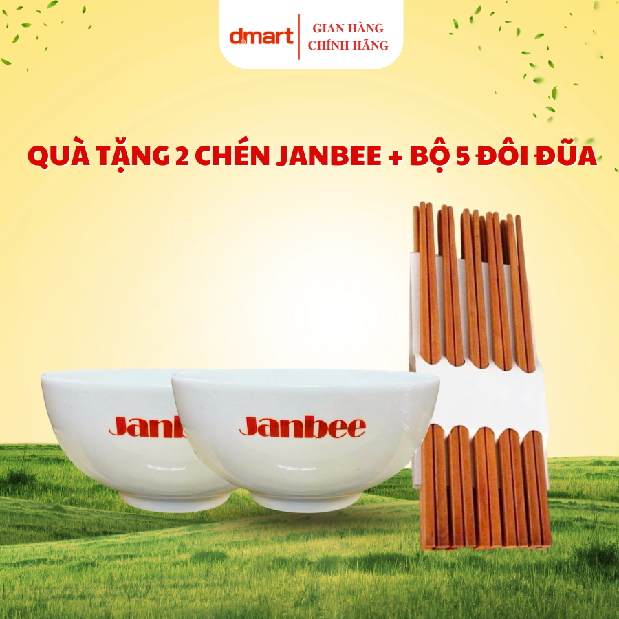 [Quà tặng không bán] - 2 Chén Janbee + Bộ 5 đôi đũa