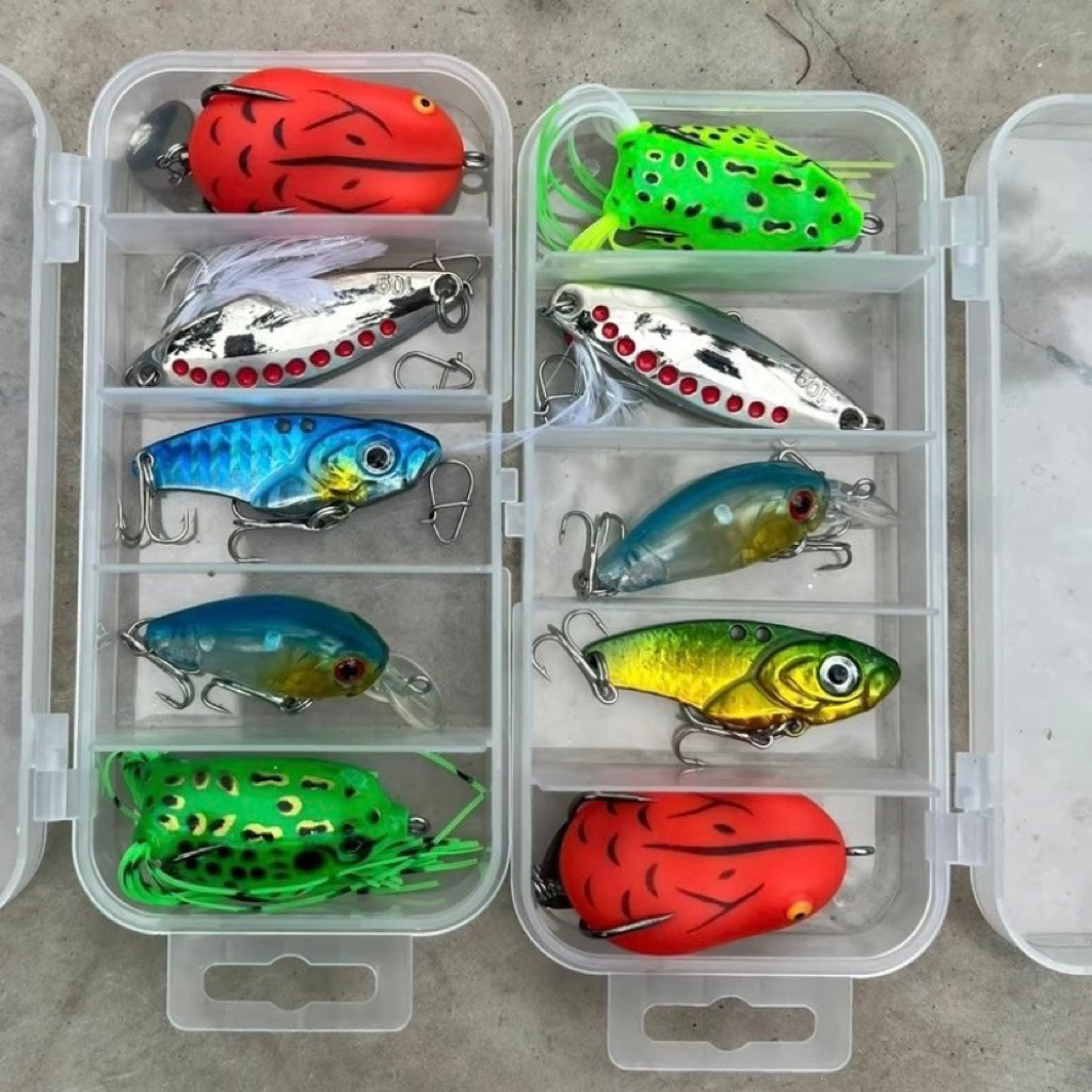 Mồi câu lure. Combo hộp mồi câu lure gồm 5 con mồi kèm theo khóa lure. Mồi câu lure đa dạng địa hình