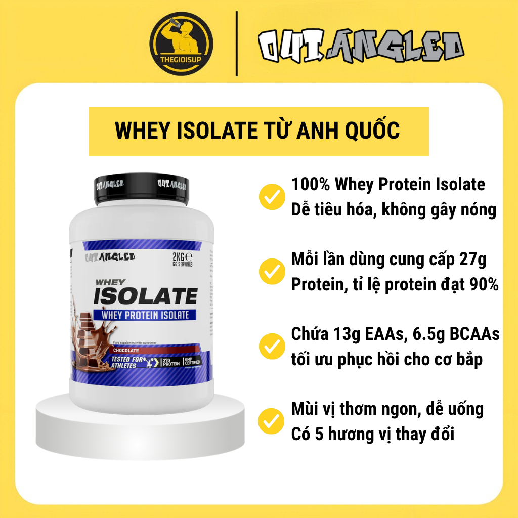 Outangled Whey Isolate - 100% Whey Protein Isolate 2kg (66 lần dùng) - Hổ trợ tăng cơ, giảm mỡ