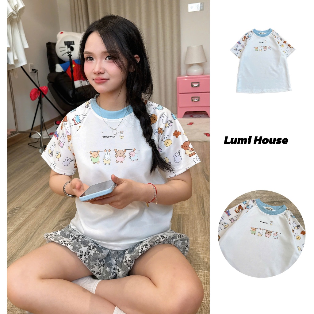 (DEAL 3/3) ÁO THUN BABY TEE RAGLAN PHỐI HOẠ TIẾT HOẠT HÌNH LUMI HOUSE