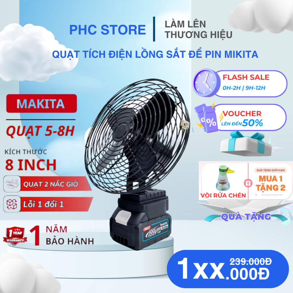 Quạt Tích Điện Dùng Liên Tục Nhiều  Giờ 22w,Quạt Makita Để Bàn 2 Cấp Độ Gió Siêu Mát