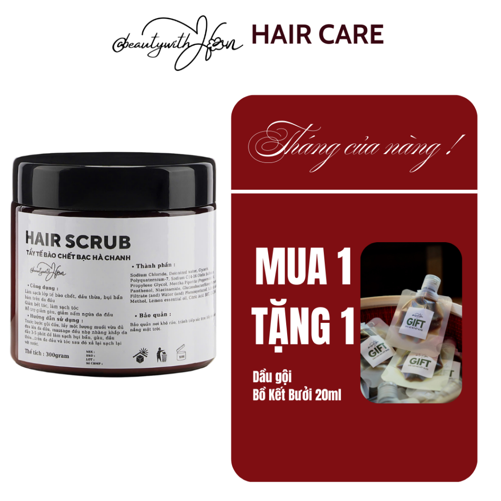 Tẩy tế bào chết da đầu Bạc Hà Chanh hỗ trợ giảm gàu, giảm ngứa và bết - HAIR SCRUB @beautywithHan