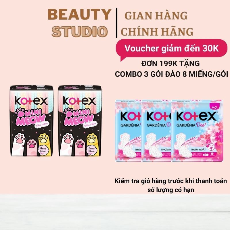 Combo Băng vệ sinh Kotex Minimeow mặt bông 8 Miếng 24cm