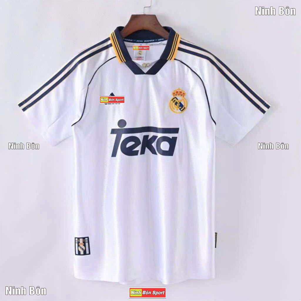 Retro.REAL 98/99 - Áo Bóng Đá RETRO CLASSlC REAL 1998/1999 hàng Thái cao cấp - RETRO REAL Trắng Teka