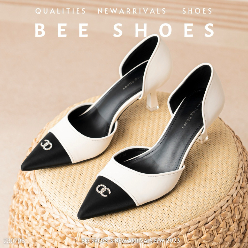 Pass Giày cao gót Bee shoes trắng đen đính đá size 37 (1.5)