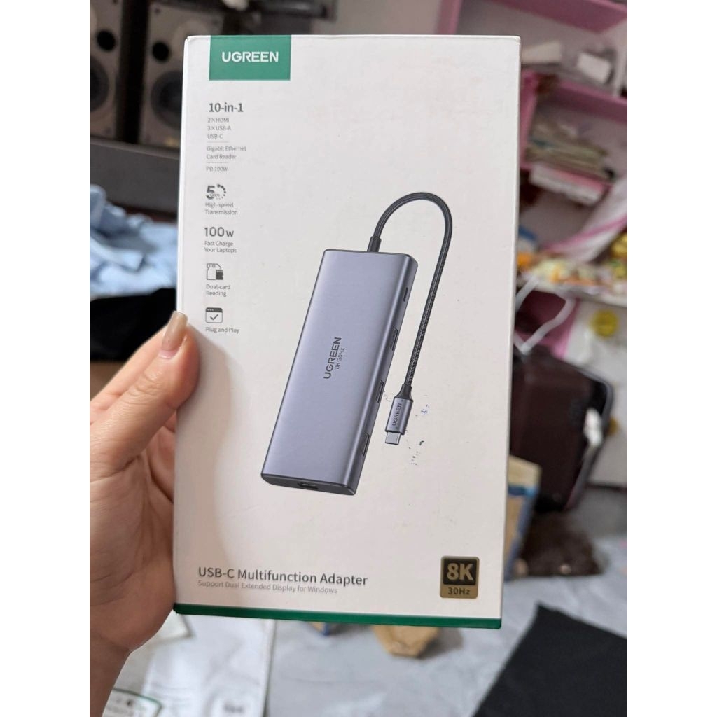 Hub Revodok Pro 210 10 in 1 Ugreen 15534 CM639, hỗ trợ 2 HDMI 8K30hz và 4K60Hz,3x USB-A,1x USB-C,Car