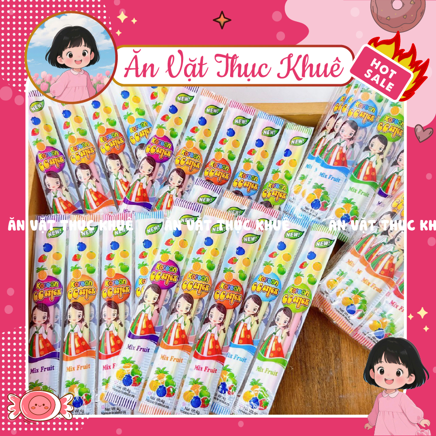 [10 CHIẾC] Kẹo Tăm Lạnh CC Stick Cô gái Vị Trái Cây Thái Lan (4g, 3 thanh), đồ ăn vặt tuổi thơ