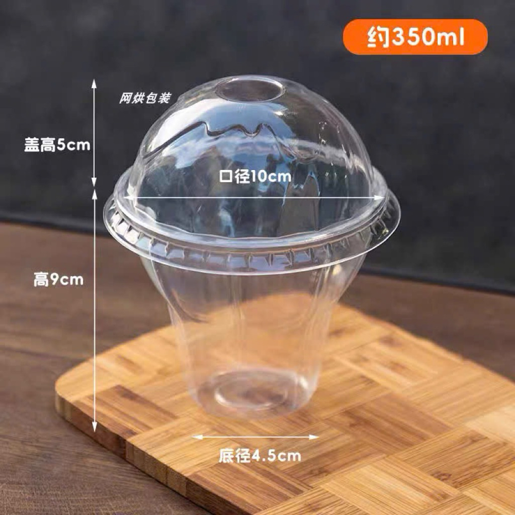 Set 10 cốc ly kem nhựa PET trắng kèm nắp 250ml