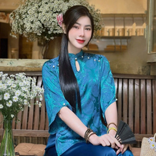 Áo bà ba đi chùa lụa thọ cổ tàu giọt lệ lụa gấm cao cấp- Pháp Phục Tịnh Tâm