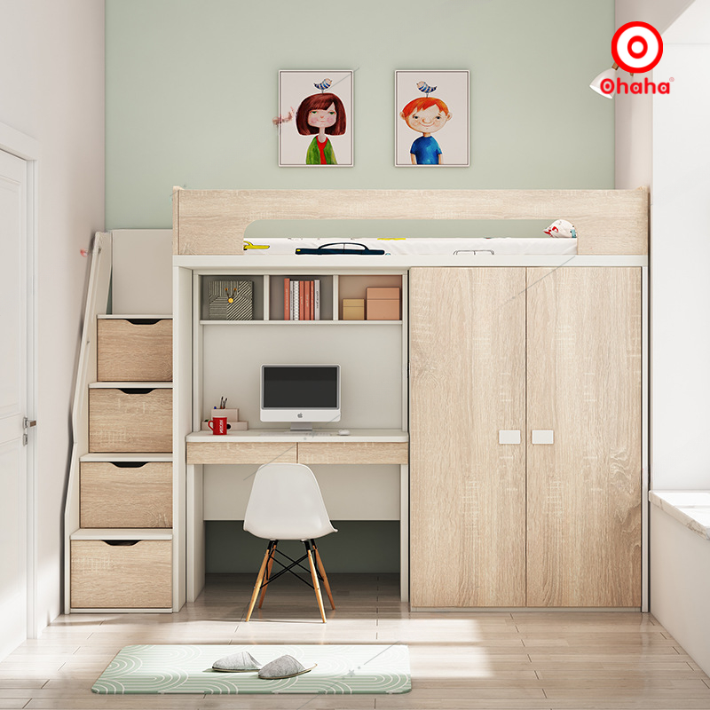 Giường tầng hiện đại Ohaha.vn - GTHĐ032 tích hợp bàn học và tủ quần áo Ohaha