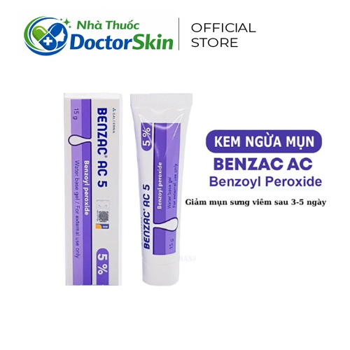 Kem Benzac AC 5% 2.5% Benzoyl peroxide 5% gel chấm mụn giảm mụn bọc mụn đầu trắng sưng tẩy đỏ 30gram